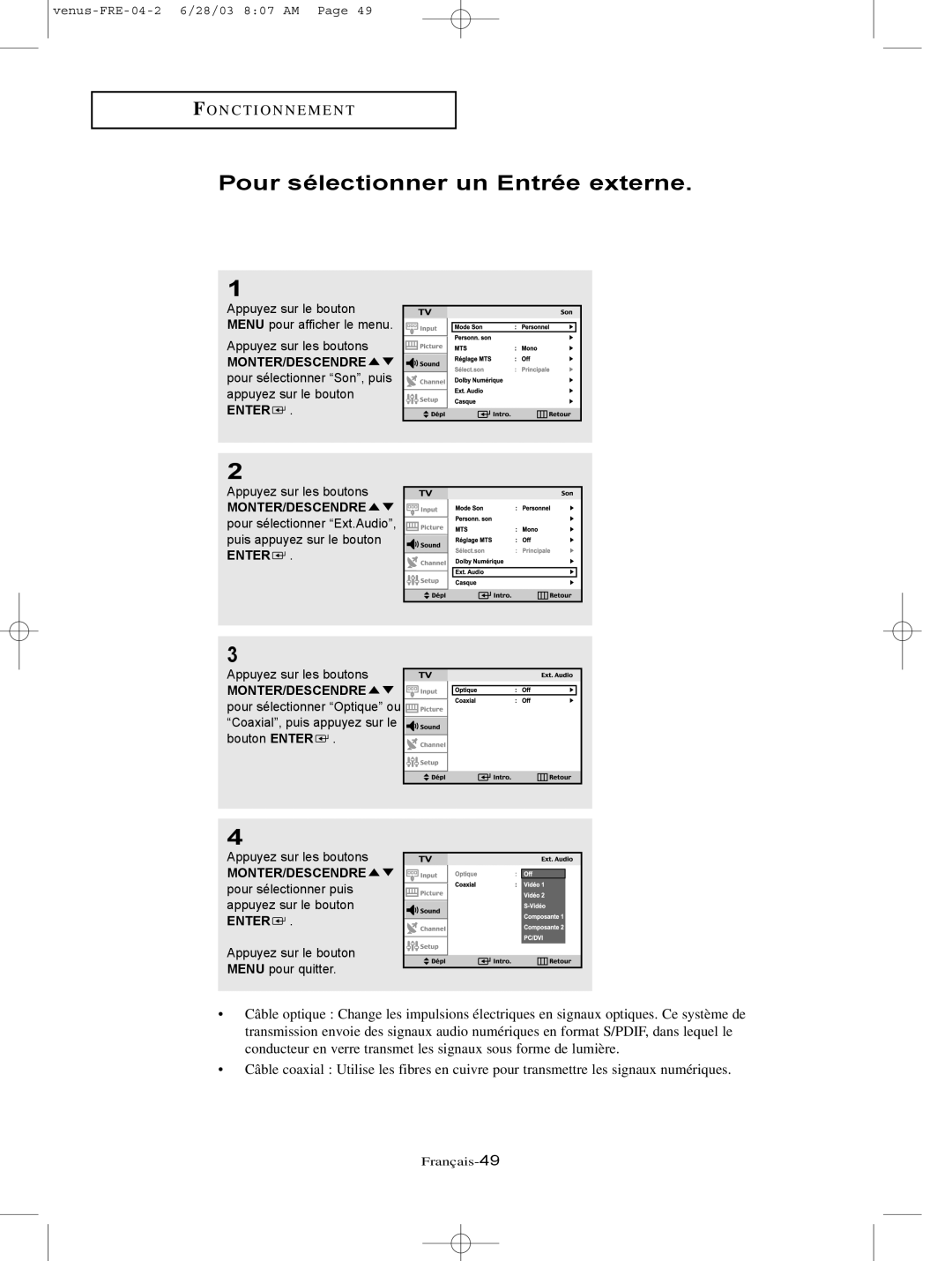 Samsung LTN325W, LTN406W manual Pour sélectionner un Entrée externe 