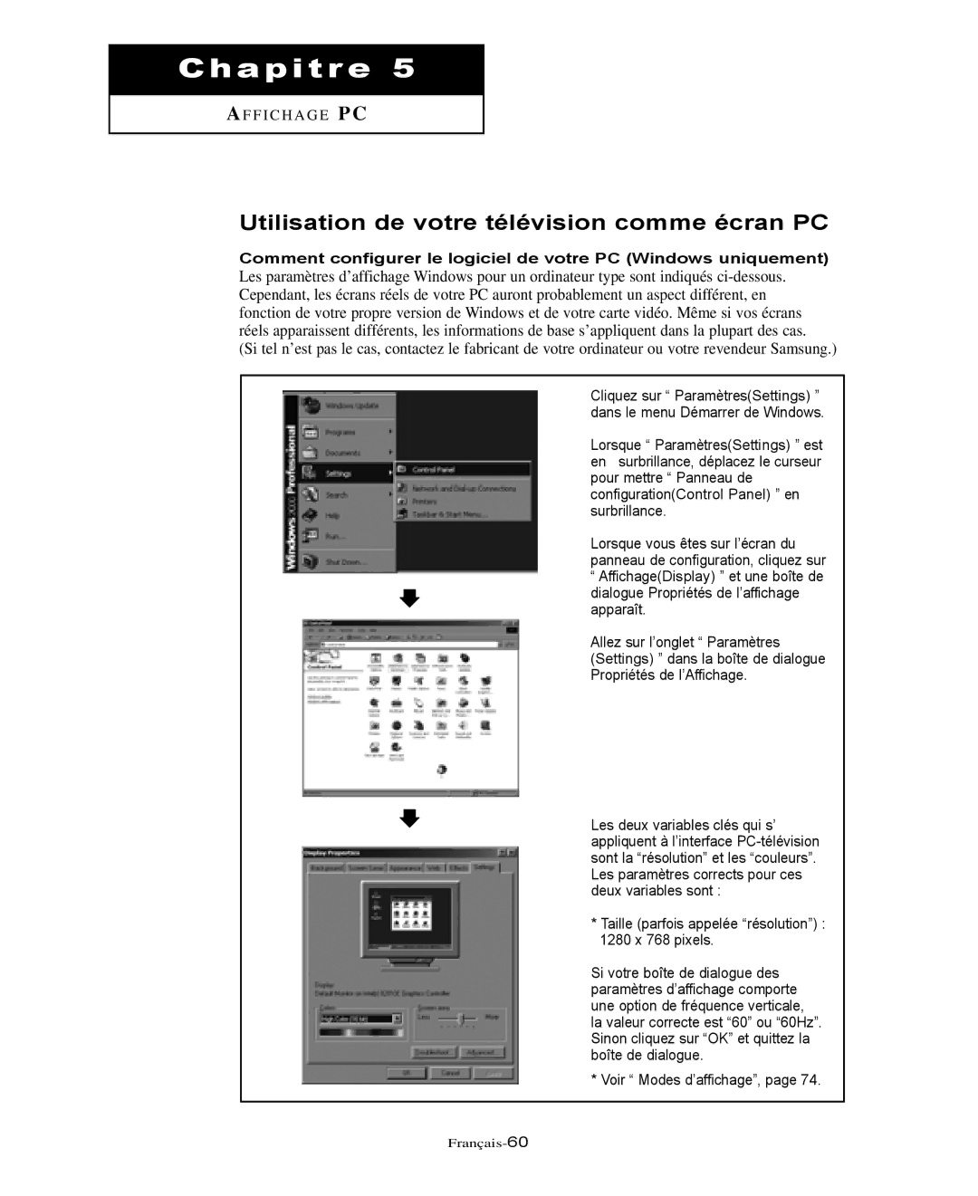 Samsung LTN406W, LTN325W manual Cha pitr e, Utilisation de votre télévision comme écran PC 