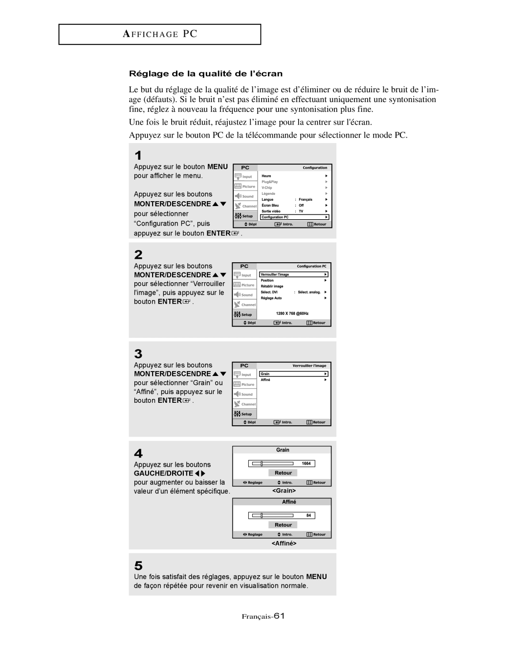 Samsung LTN325W, LTN406W manual Réglage de la qualité de l’écran 