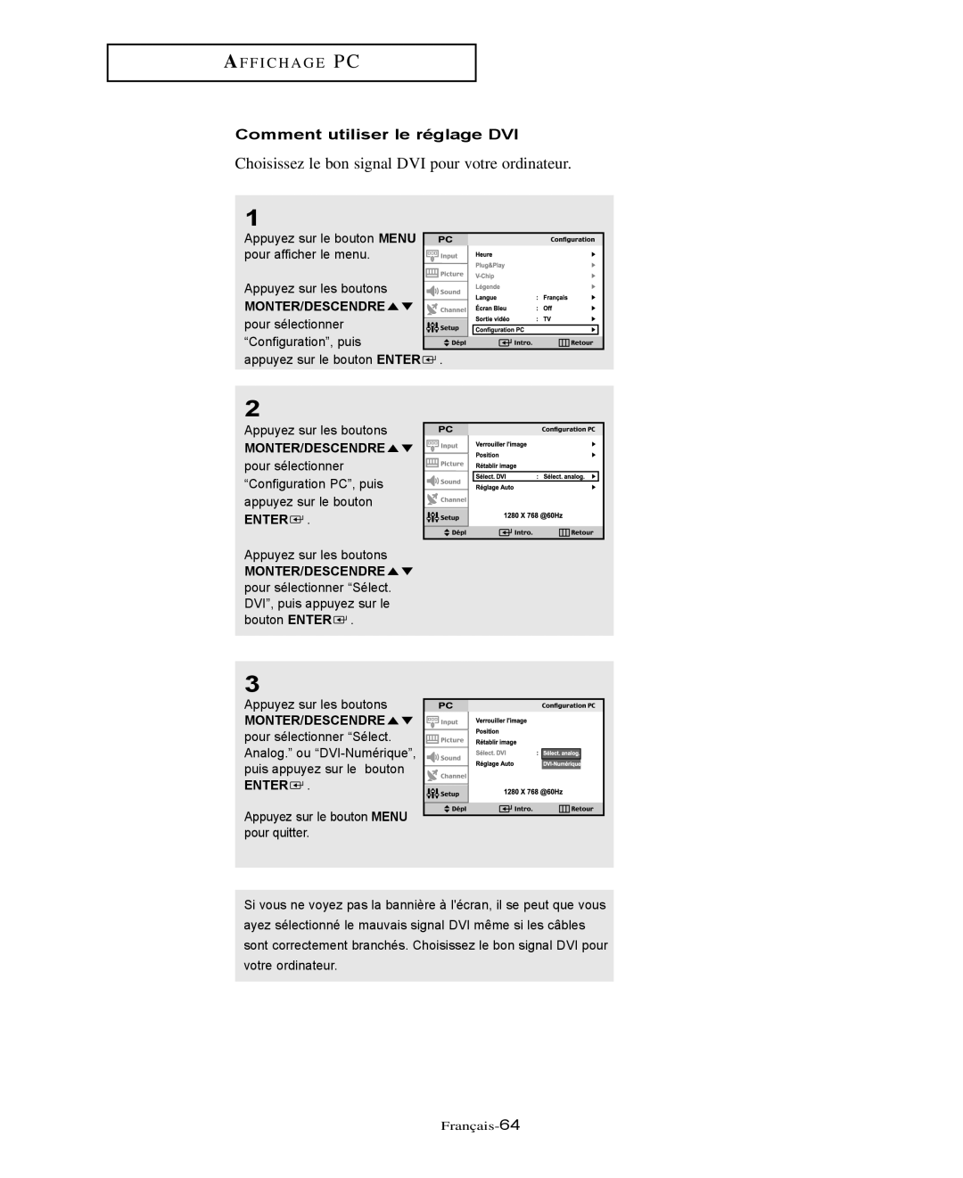 Samsung LTN406W, LTN325W manual Choisissez le bon signal DVI pour votre ordinateur, Comment utiliser le réglage DVI 