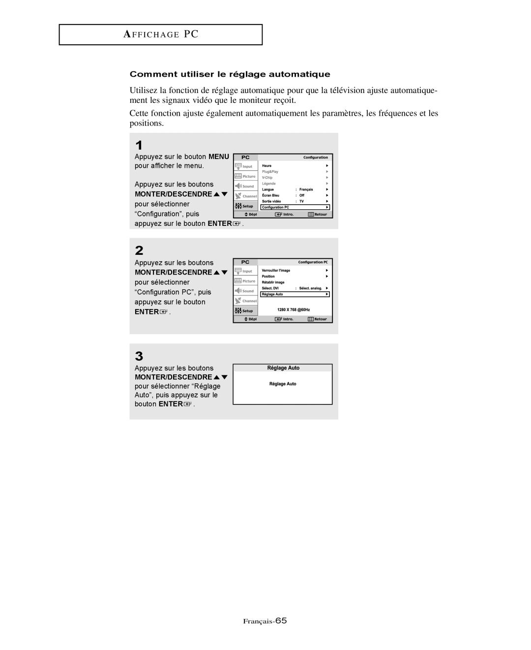 Samsung LTN325W, LTN406W manual Comment utiliser le réglage automatique 