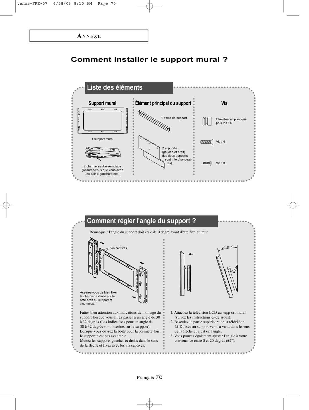 Samsung LTN406W, LTN325W manual Liste des éléments, Comment installer le support mural ? 