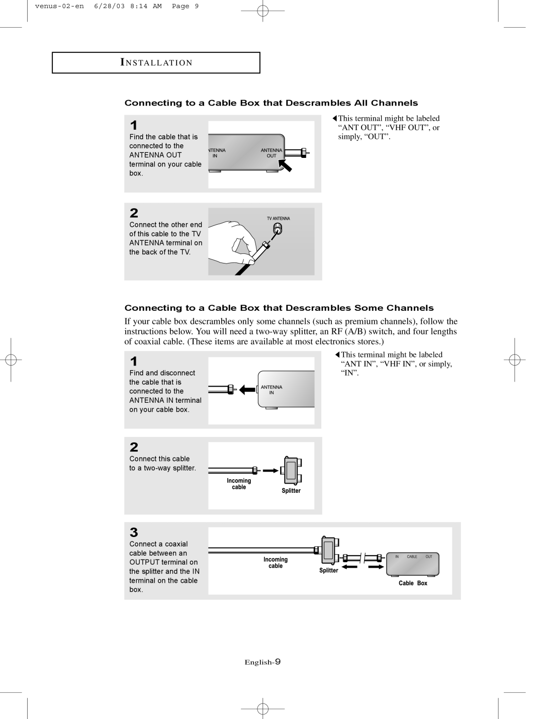 Samsung LTN325W manual Connecting to a Cable Box that Descrambles All Channels 