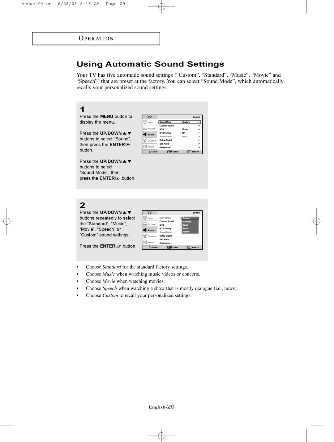 Samsung LTN325W manual Using Automatic Sound Settings 