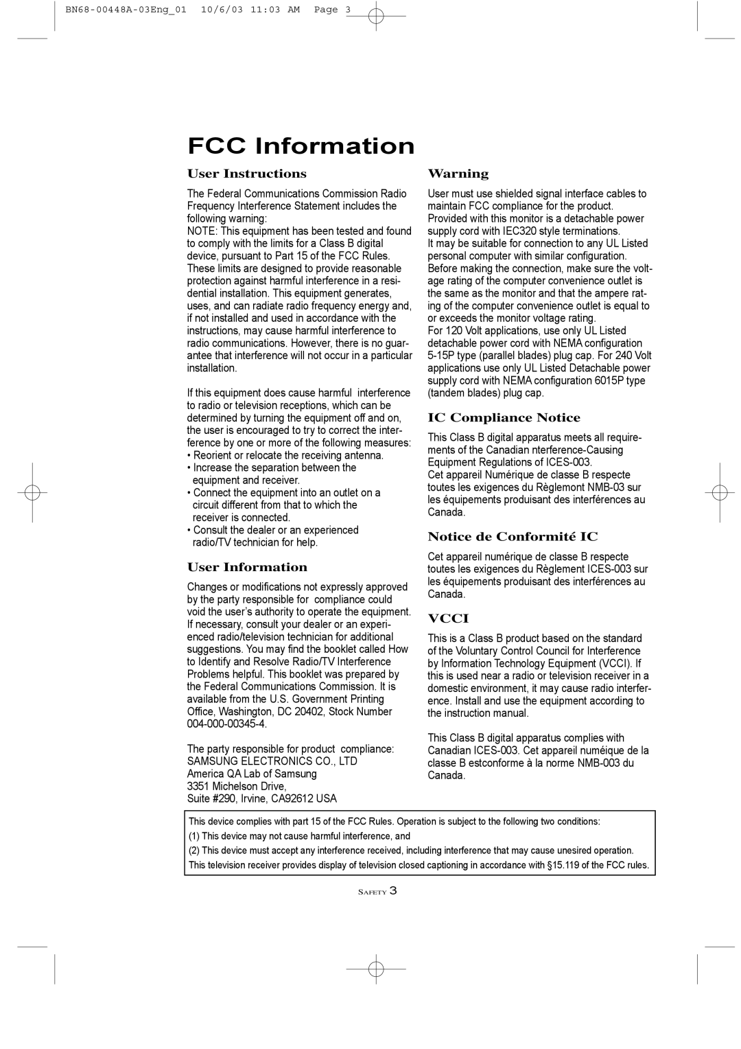 Samsung LTN325W manual FCC Information 