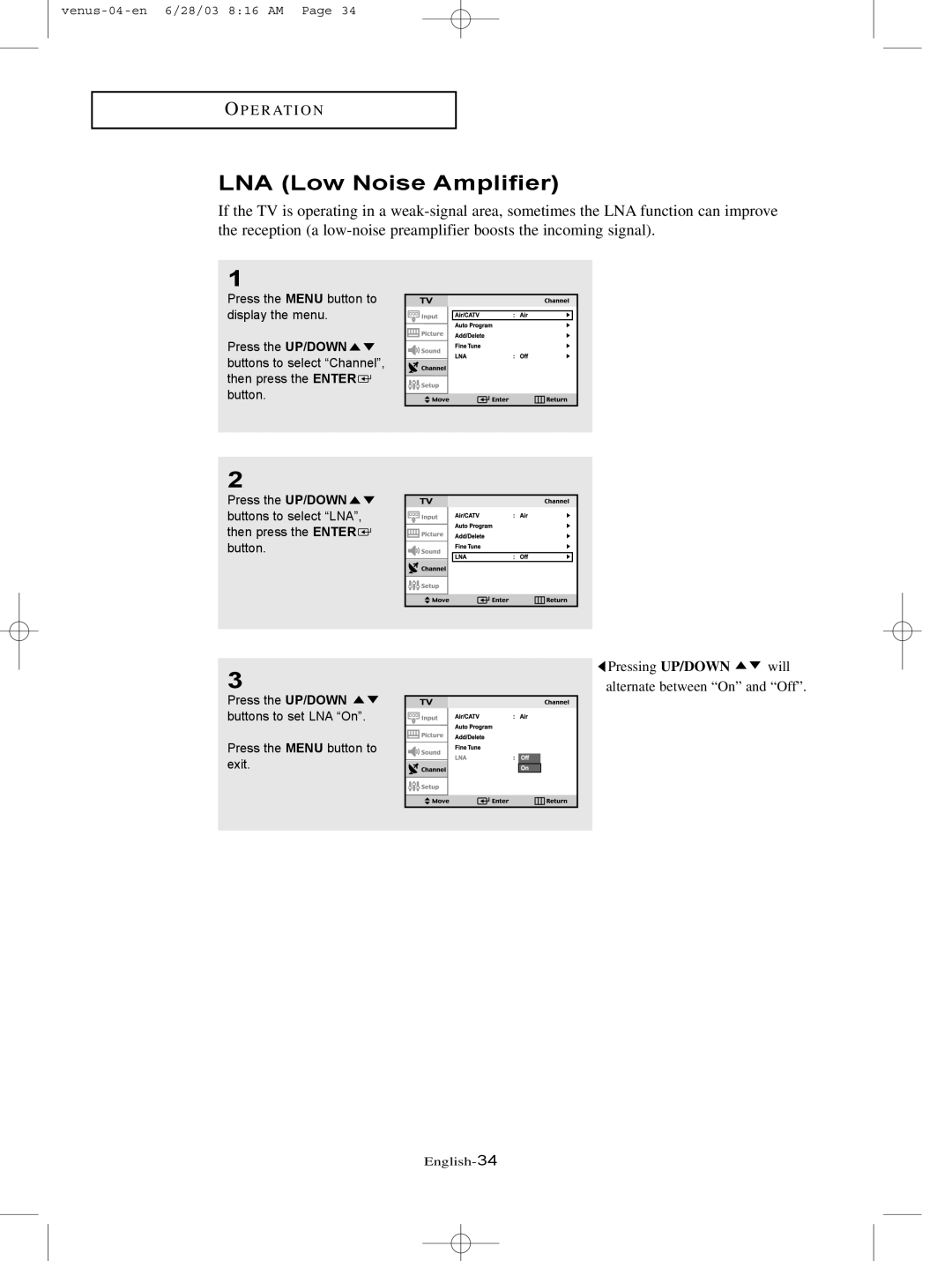 Samsung LTN325W manual LNA Low Noise Amplifier 