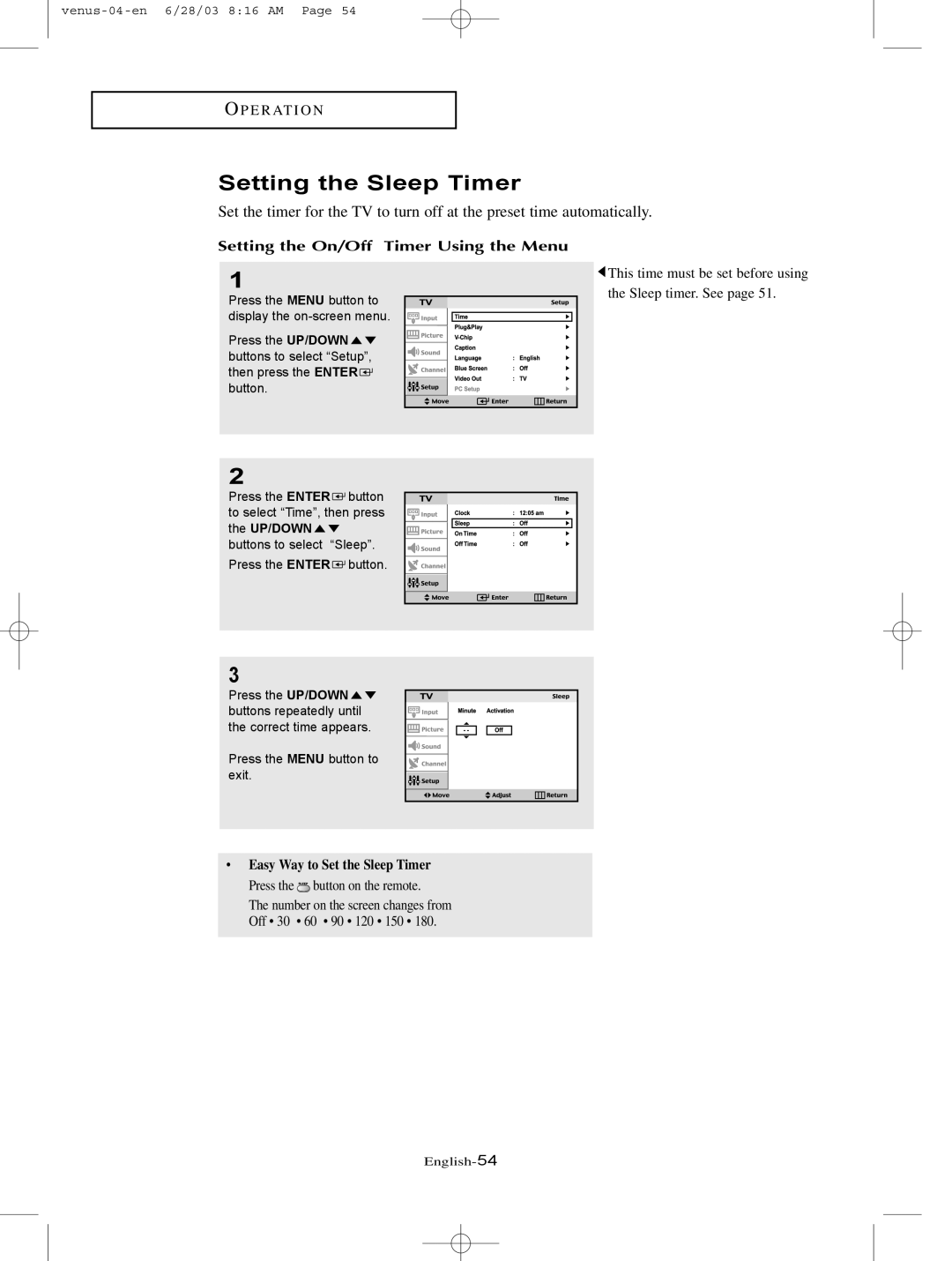 Samsung LTN325W manual Setting the Sleep Timer, Setting the On/Off Timer Using the Menu 