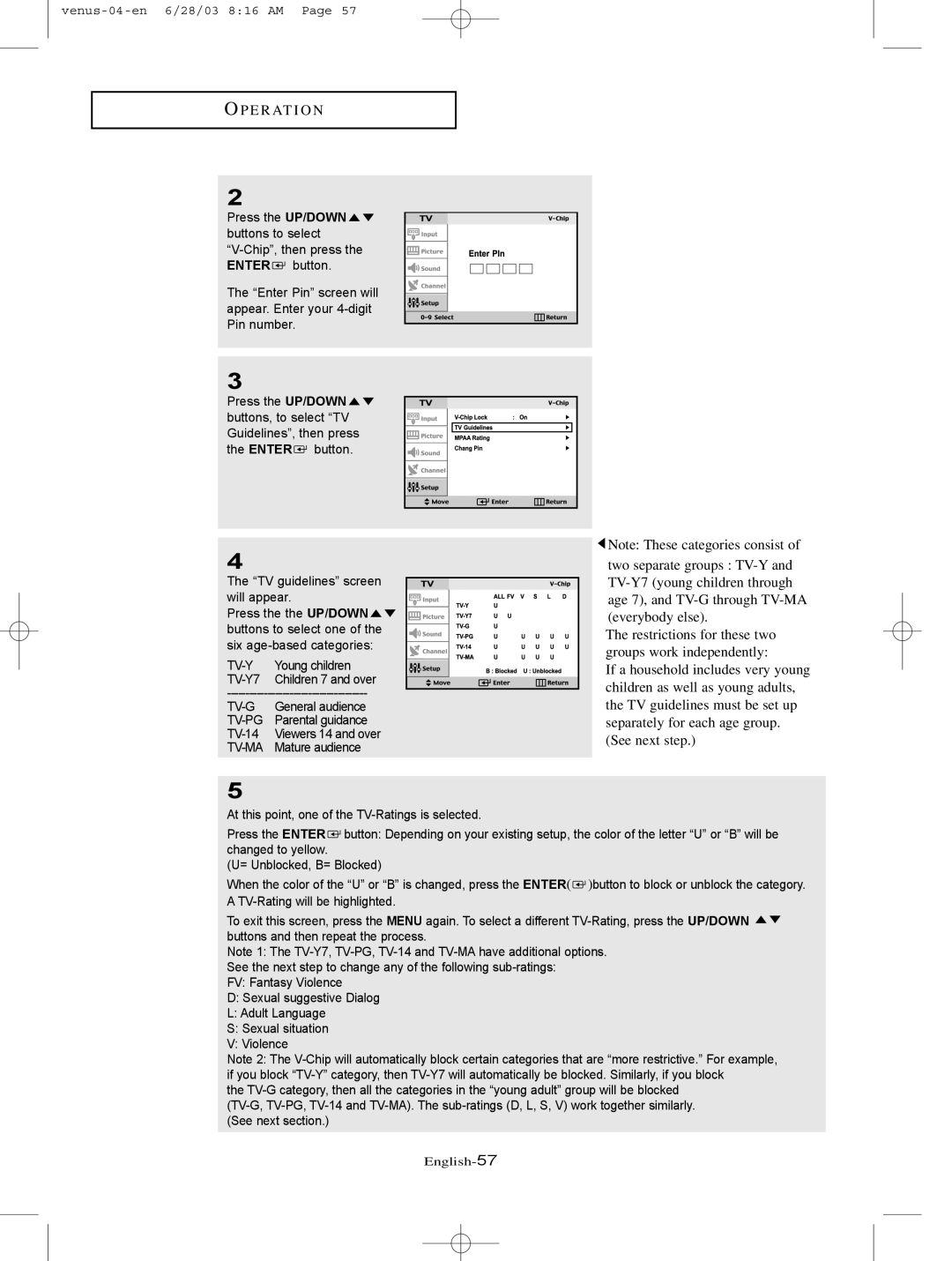 Samsung LTN325W manual Tv-Y 