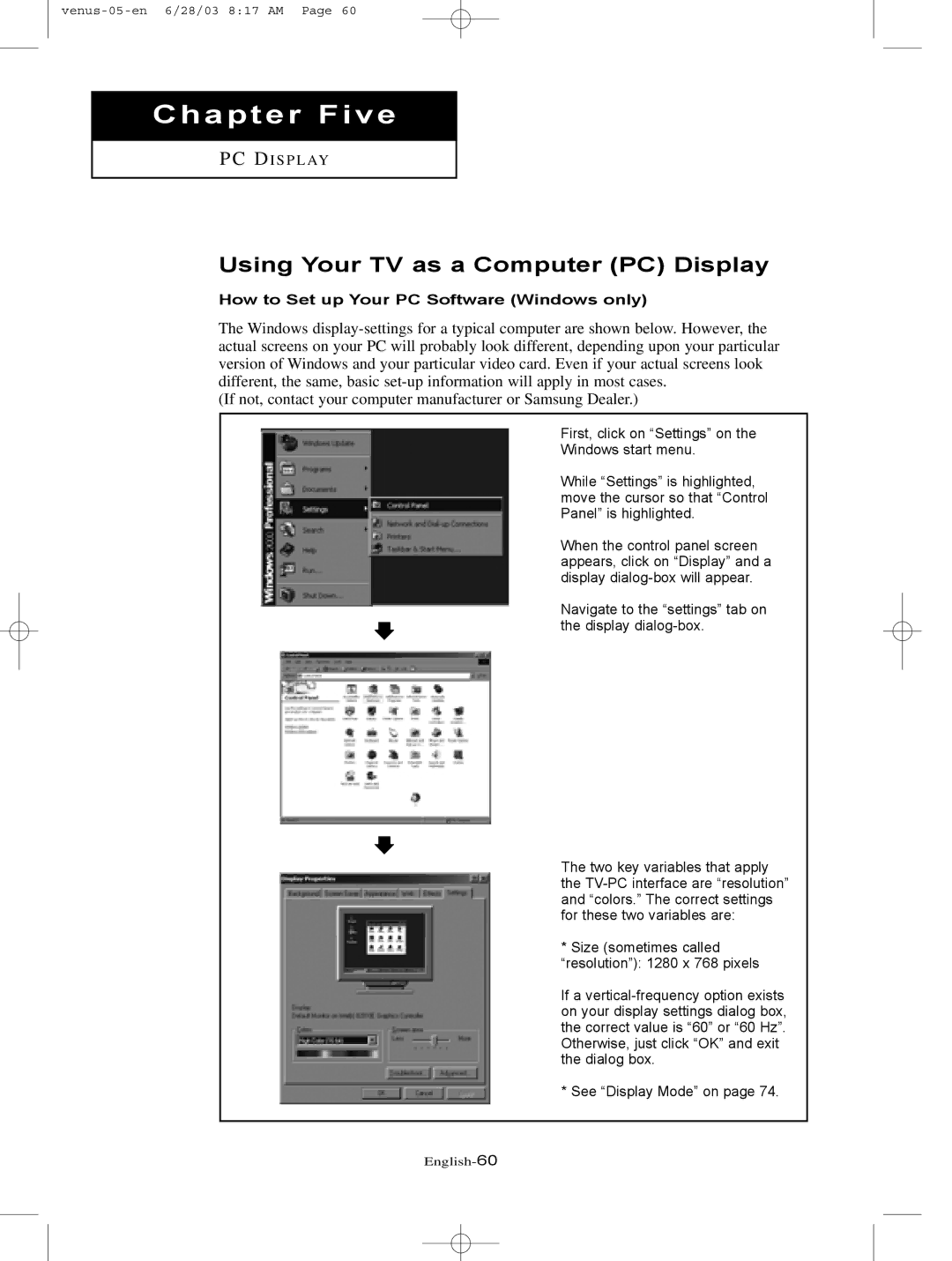 Samsung LTN325W manual Using Your TV as a Computer PC Display, How to Set up Your PC Software Windows only 