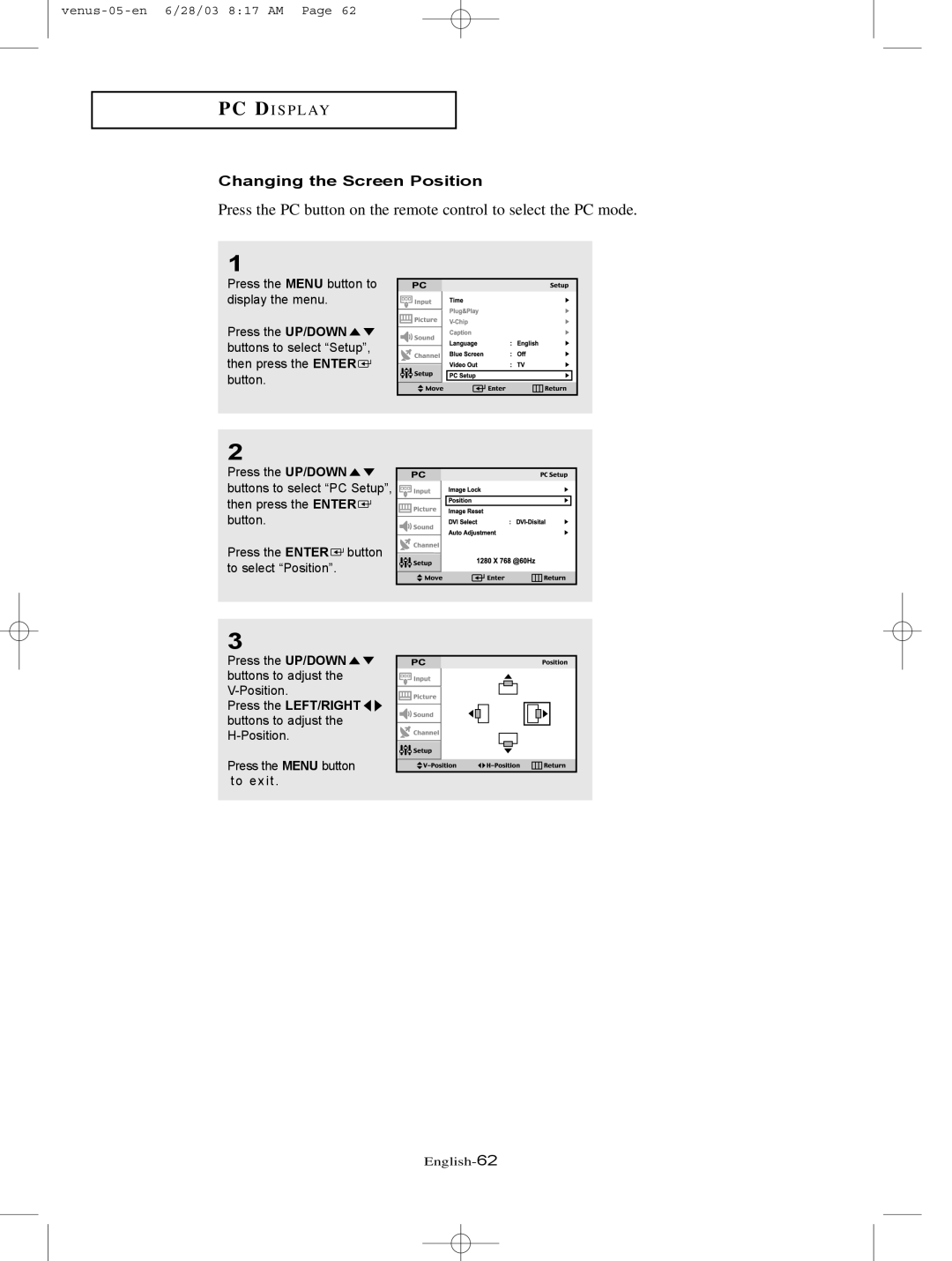 Samsung LTN325W manual Changing the Screen Position 