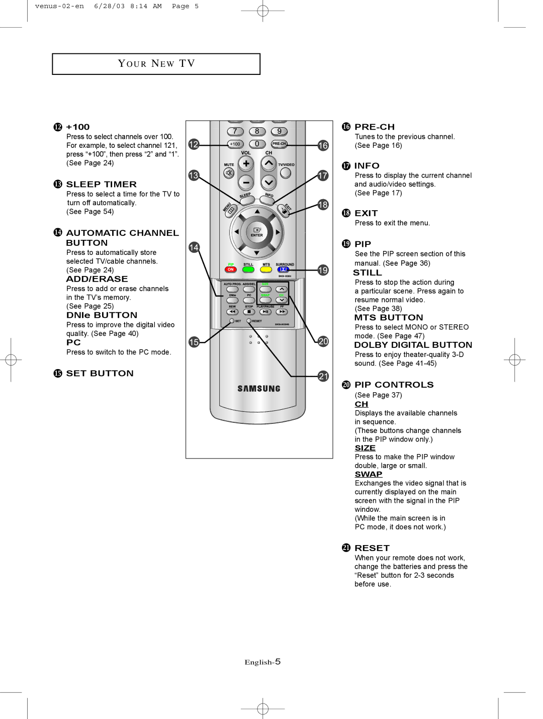 Samsung LTN406W manual +100, DNIe Button 