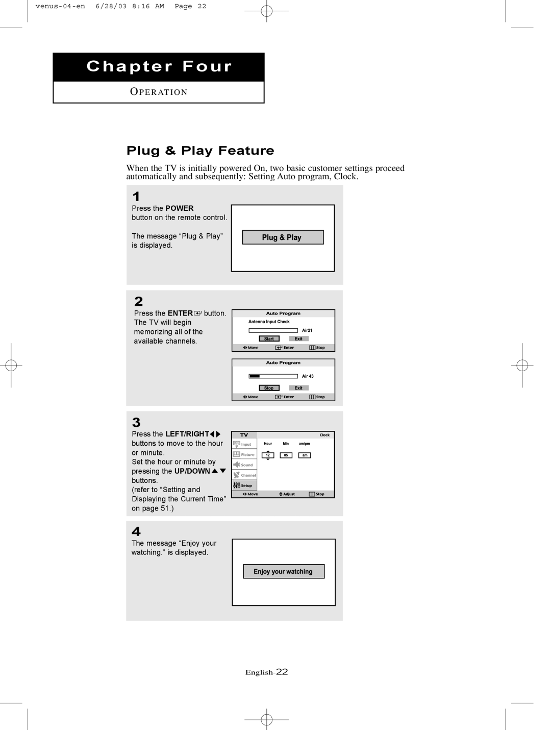 Samsung LTN406W manual Chapter Four, Plug & Play Feature 