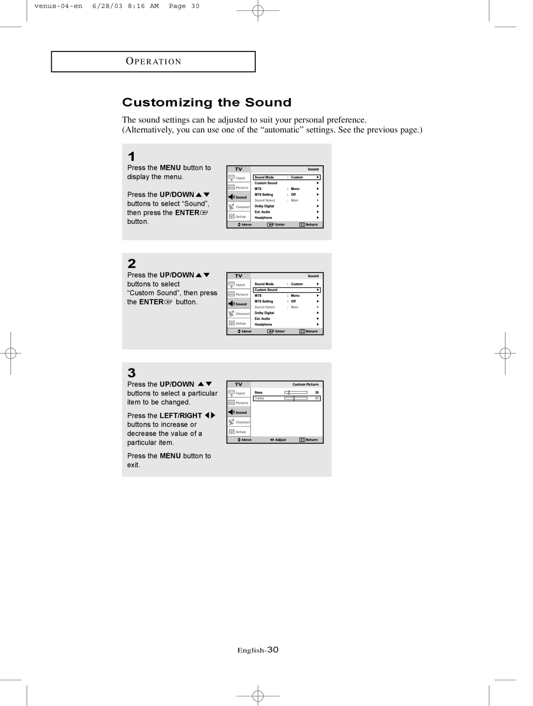 Samsung LTN406W manual Customizing the Sound 