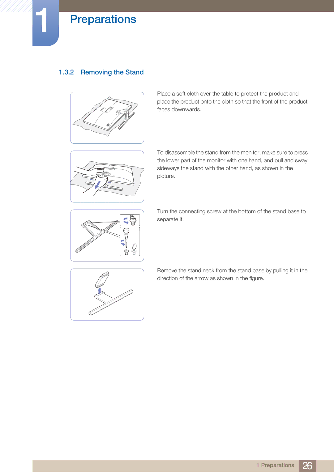 Samsung LU28E590DSR/CH, LU24E590DS/EN, LU28E590DS/EN, LU28E590DS/XV, LU28E590DS/CI, LU24E590DS/CI manual Removing the Stand 