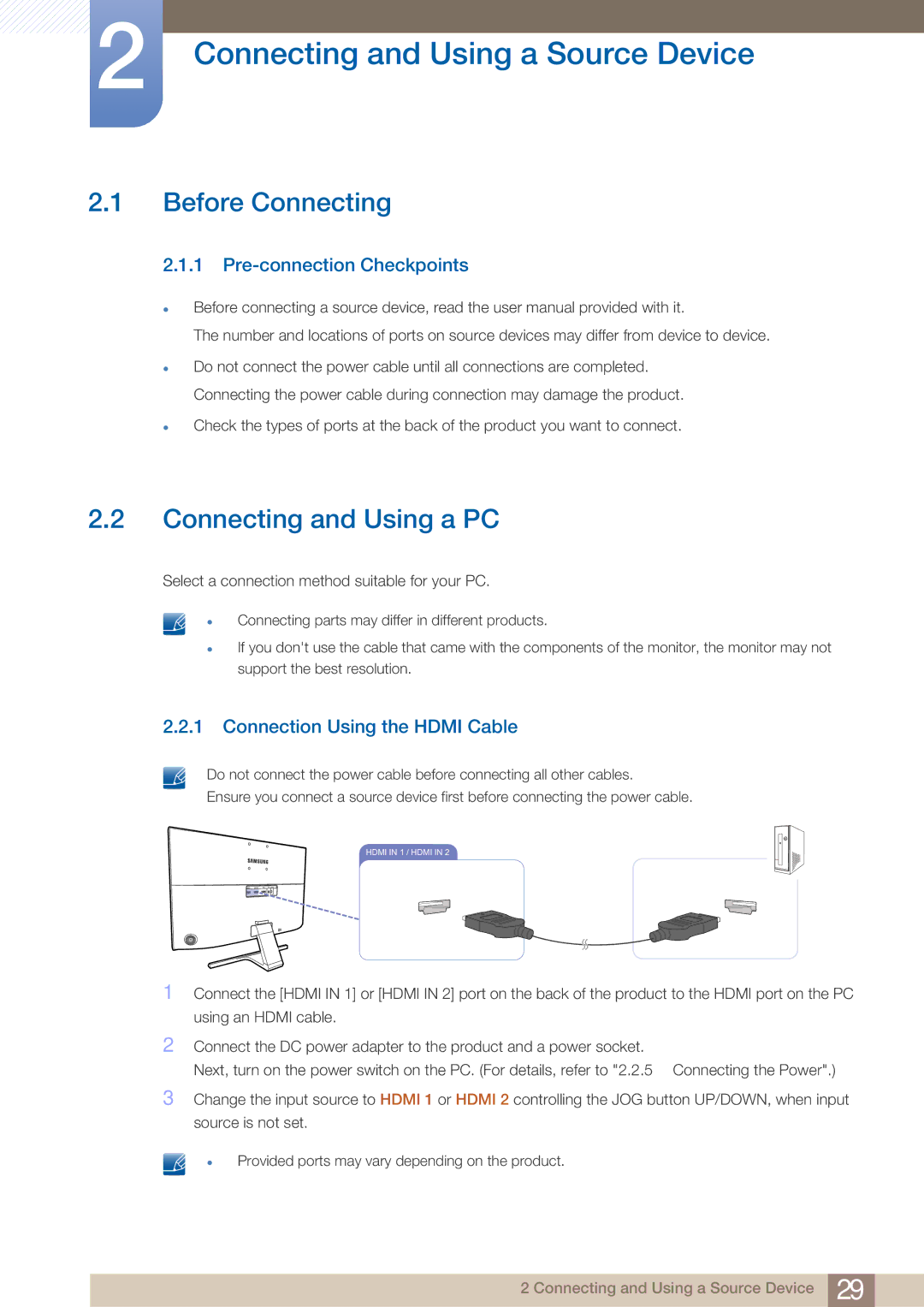 Samsung LU28E590DS/EN, LU24E590DS/EN Connecting and Using a Source Device, Before Connecting, Connecting and Using a PC 