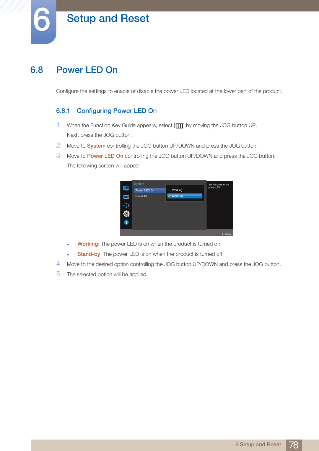 Samsung LU28E590DS/EN, LU24E590DS/EN, LU28E590DS/XV, LU28E590DS/CI, LU24E590DS/CI, LU28E590DSR/CH Configuring Power LED On 