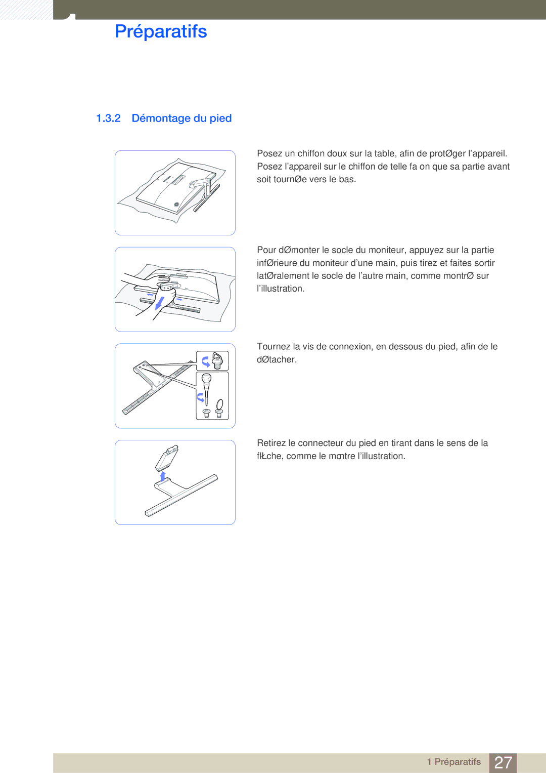 Samsung LU28E590DS/EN, LU24E590DS/EN manual 2 Démontage du pied 