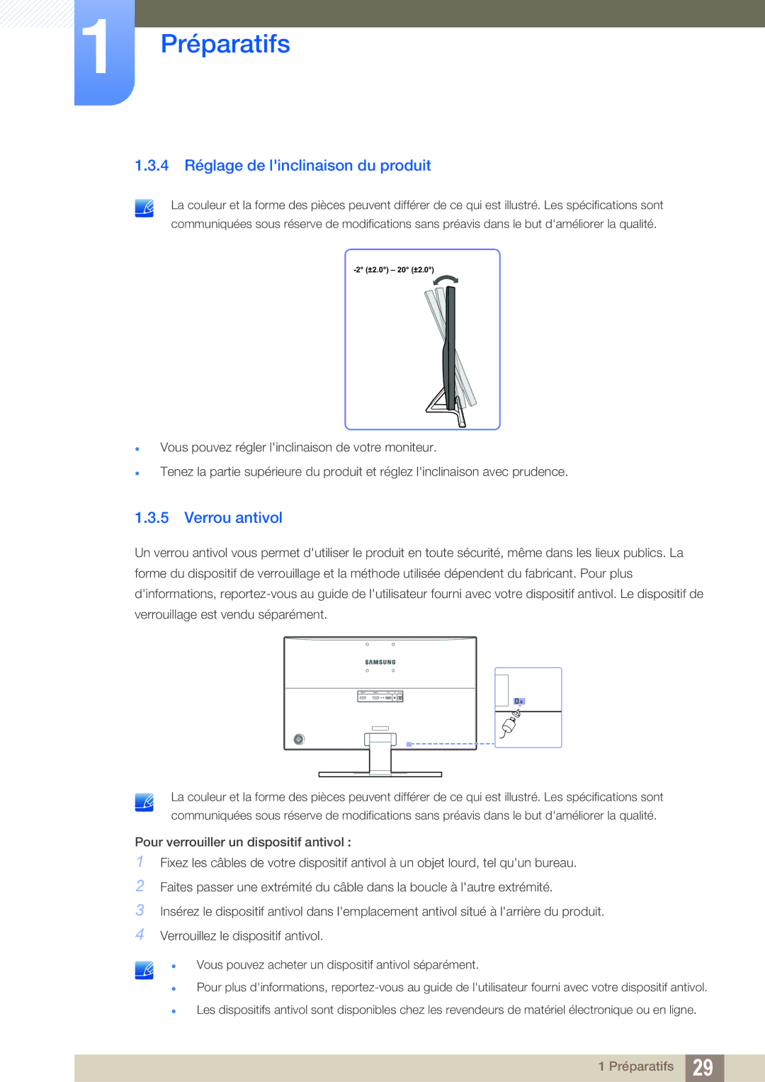 Samsung LU28E590DS/EN, LU24E590DS/EN manual 4 Réglage de linclinaison du produit, Verrou antivol 