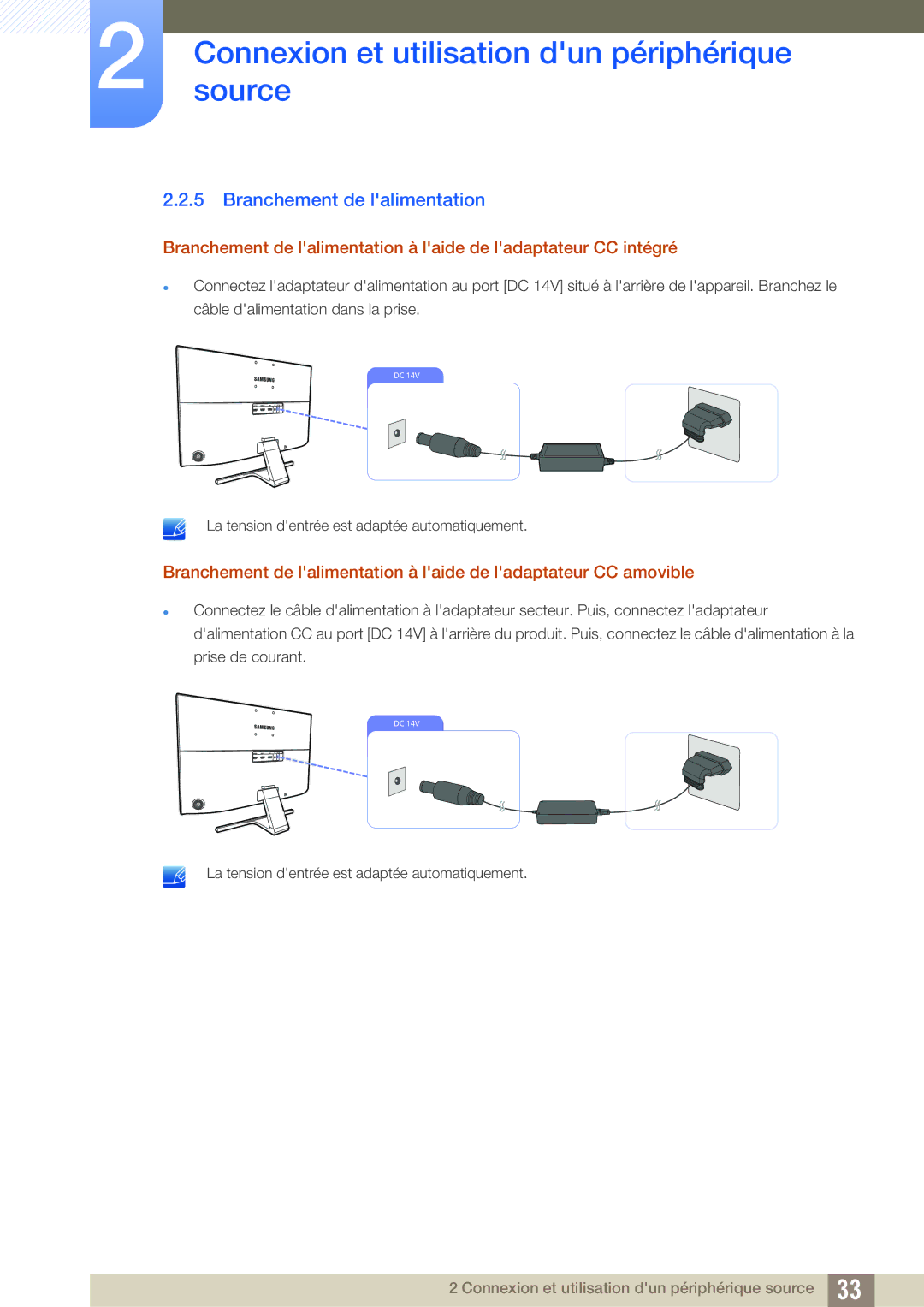 Samsung LU28E590DS/EN, LU24E590DS/EN manual Branchement de lalimentation 