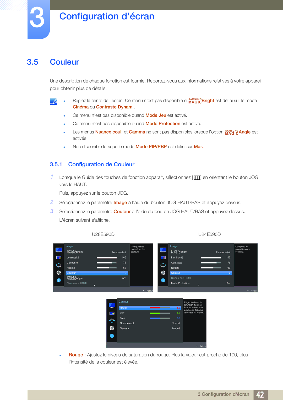 Samsung LU24E590DS/EN, LU28E590DS/EN manual Configuration de Couleur 