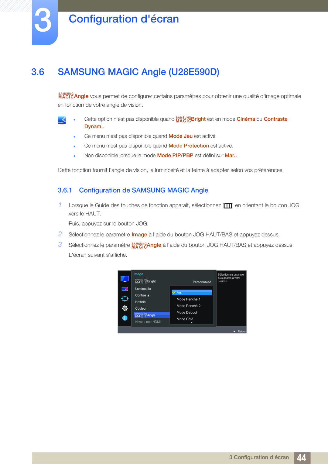 Samsung LU24E590DS/EN, LU28E590DS/EN manual Samsung Magic Angle U28E590D, Configuration de Samsung Magic Angle 