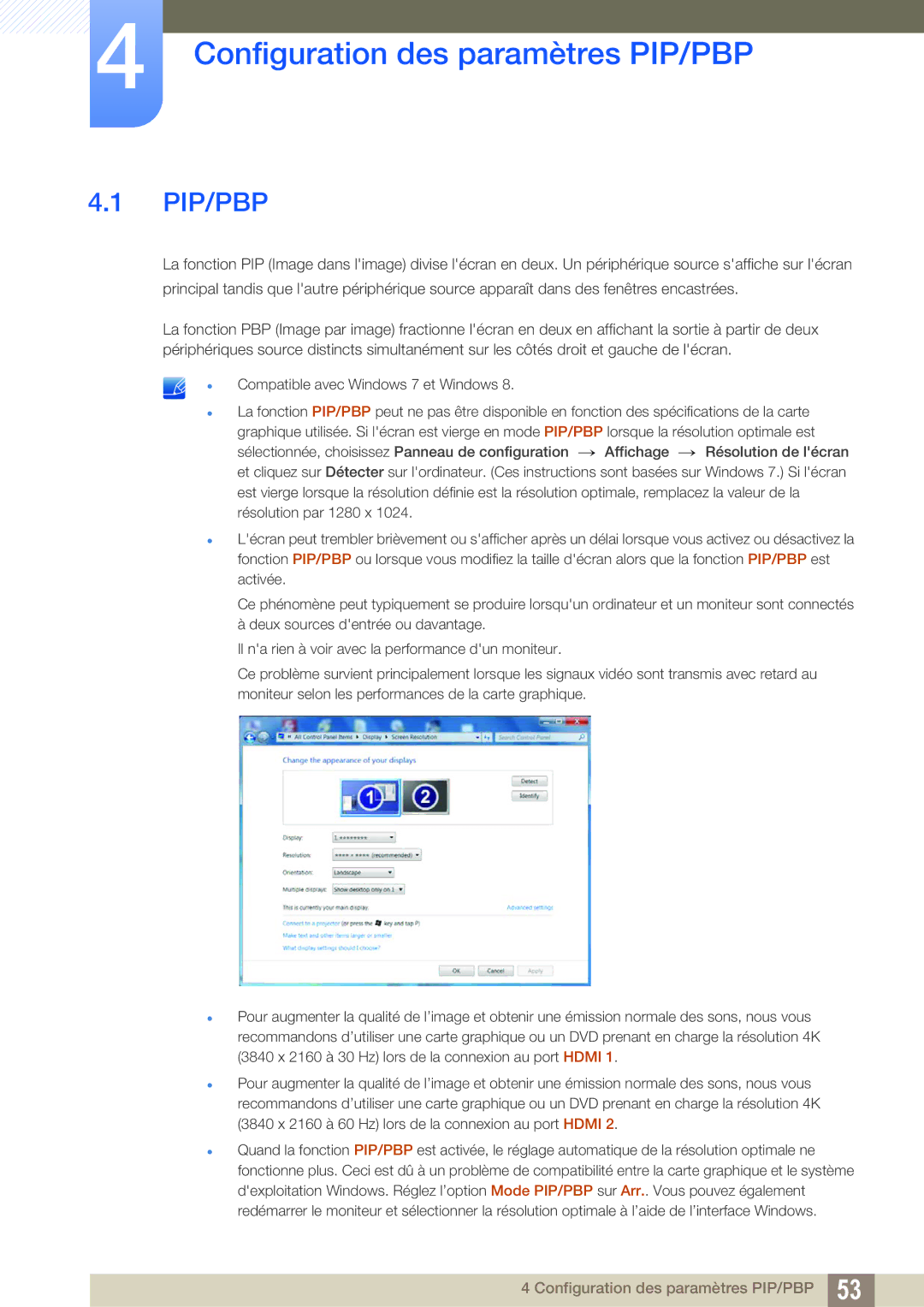 Samsung LU28E590DS/EN, LU24E590DS/EN manual Configuration des paramètres PIP/PBP, Pip/Pbp 