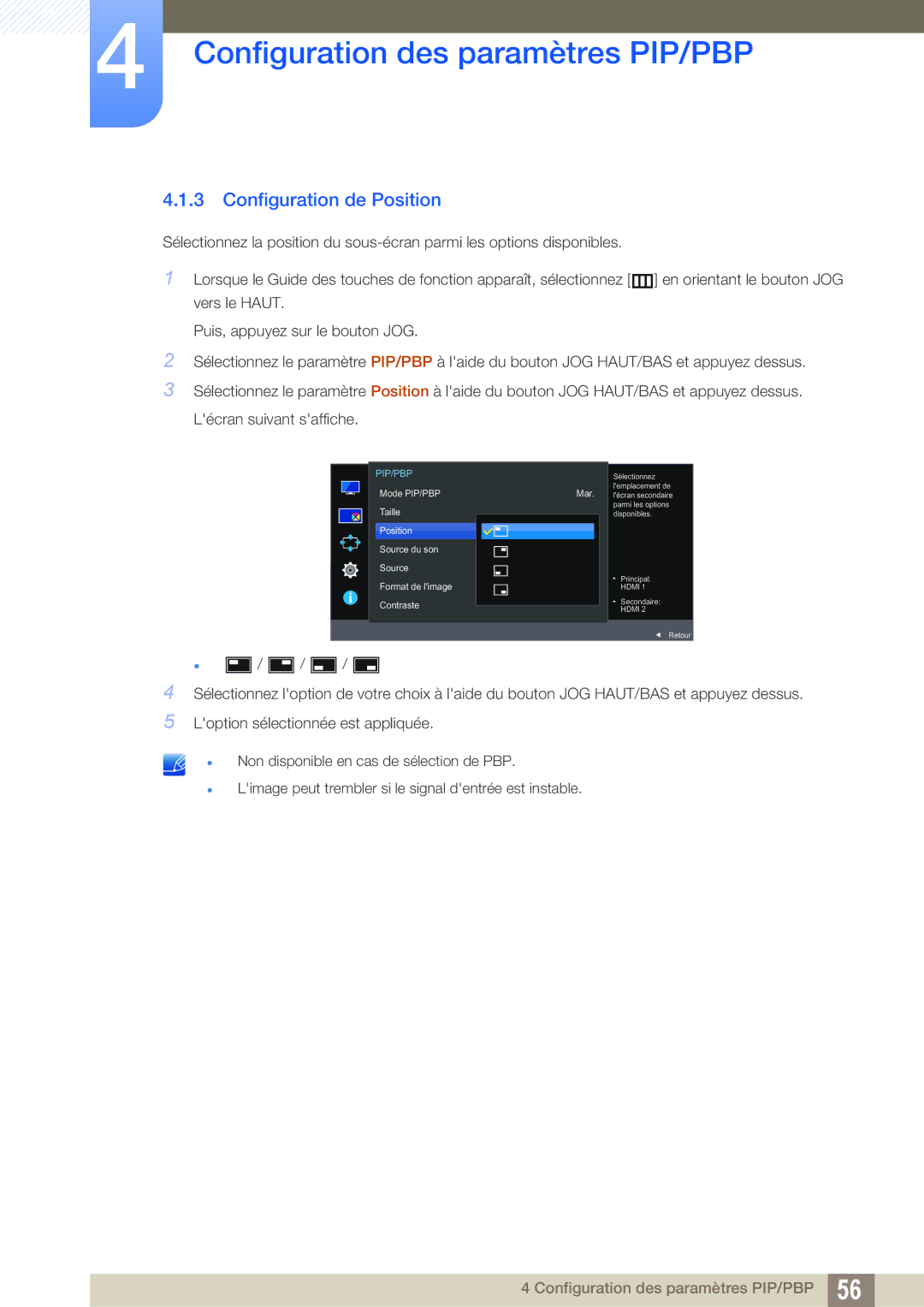 Samsung LU24E590DS/EN, LU28E590DS/EN Configuration de Position, Taille Position Source du son Format de limage Contraste 