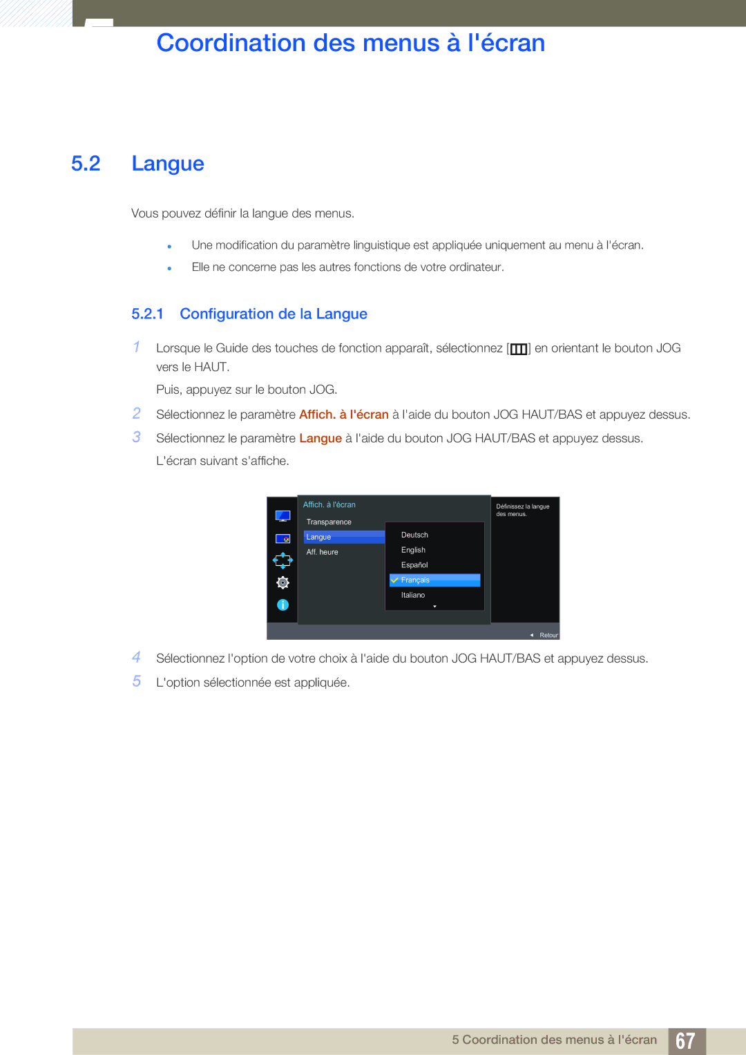 Samsung LU28E590DS/EN, LU24E590DS/EN manual Configuration de la Langue 