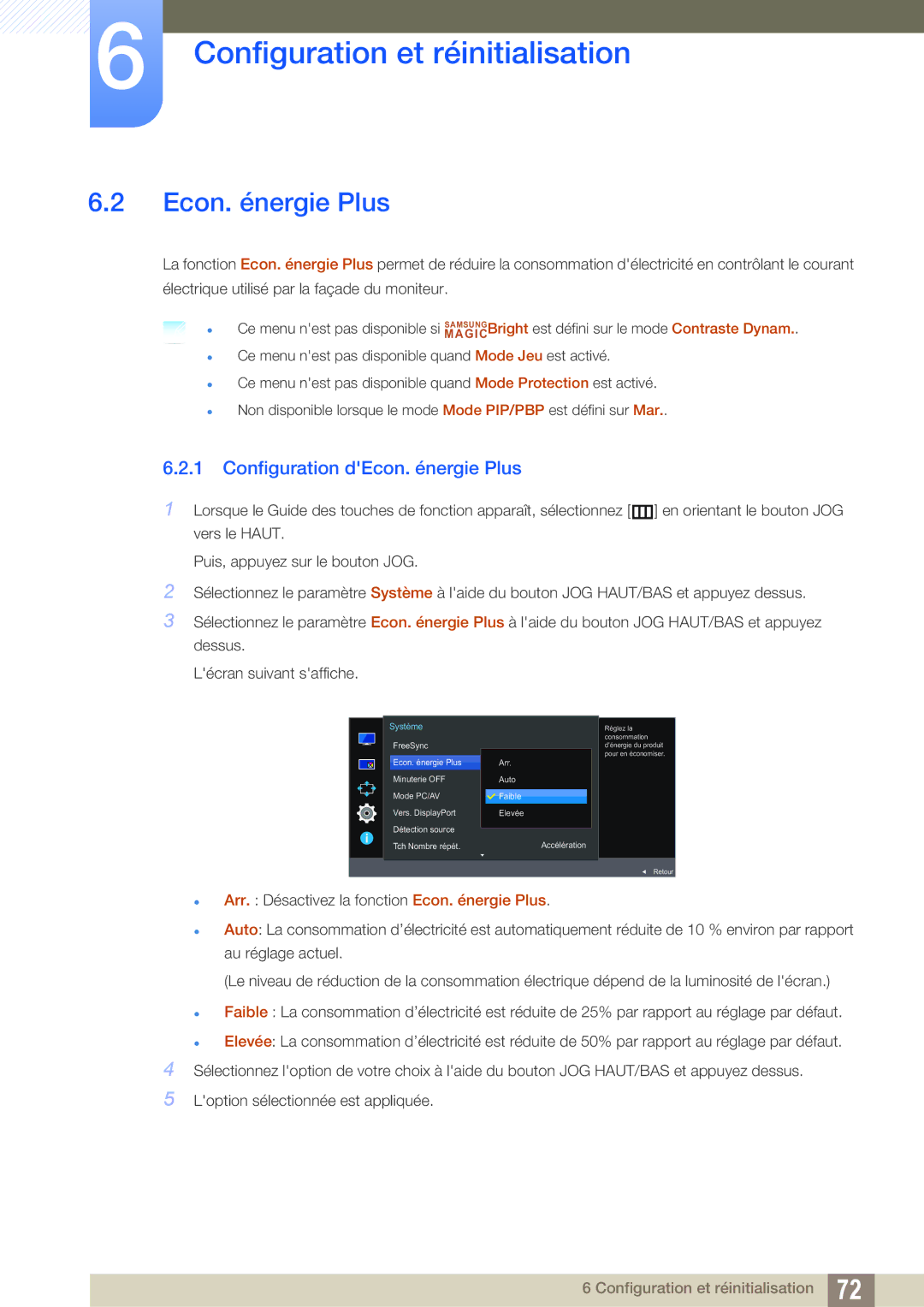 Samsung LU24E590DS/EN, LU28E590DS/EN manual Configuration dEcon. énergie Plus 