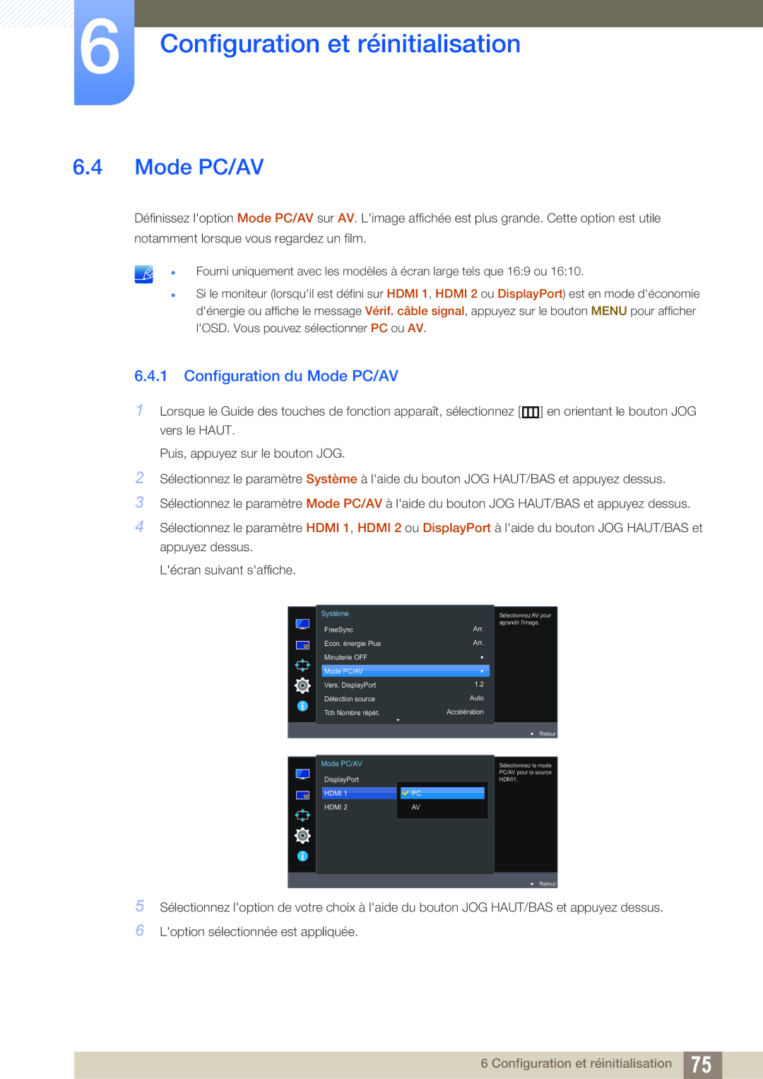 Samsung LU28E590DS/EN, LU24E590DS/EN manual Configuration du Mode PC/AV 