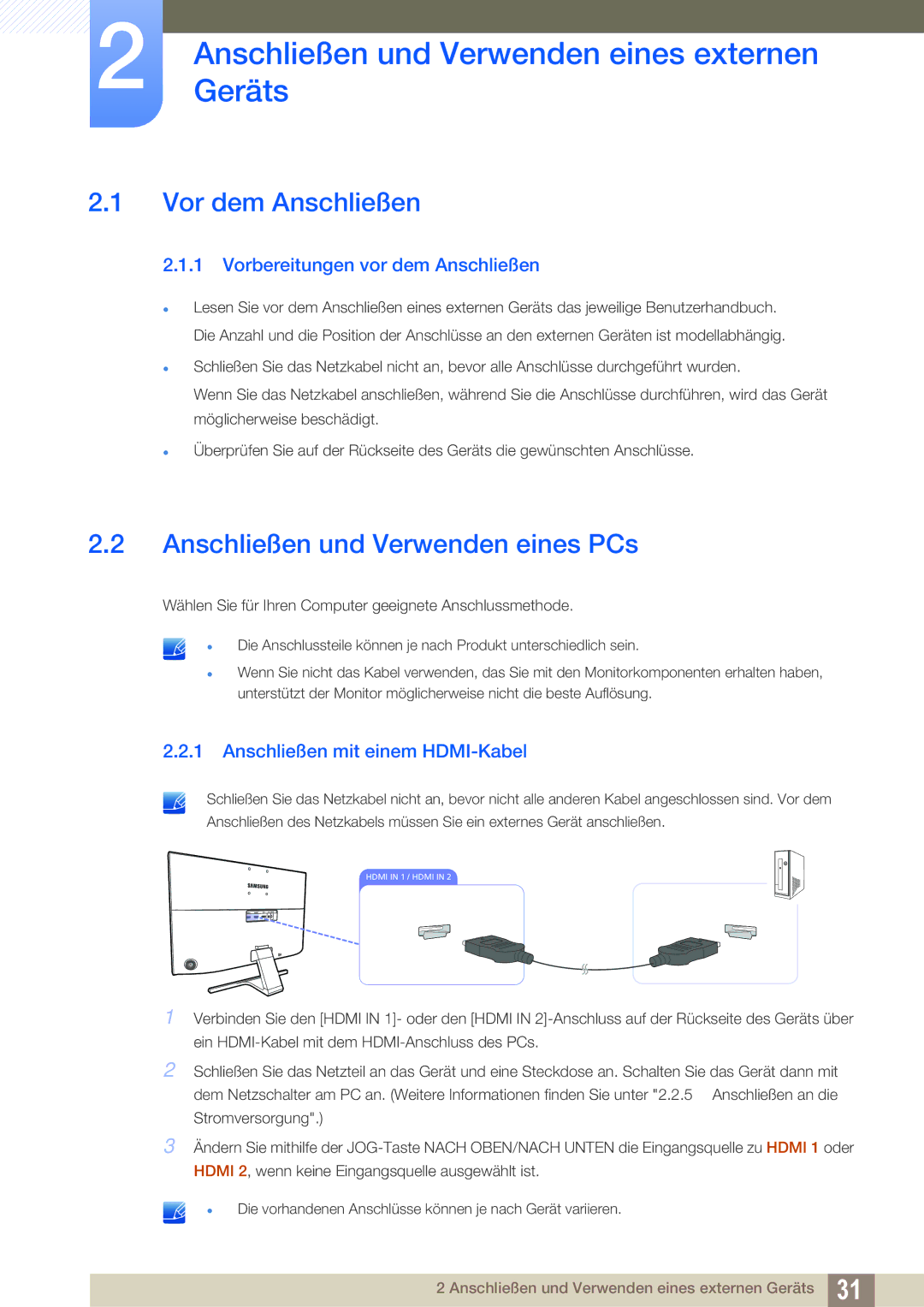 Samsung LU28E590DS/EN, LU24E590DS/EN manual AnschließenGeräts und Verwenden eines externen, Vor dem Anschließen 