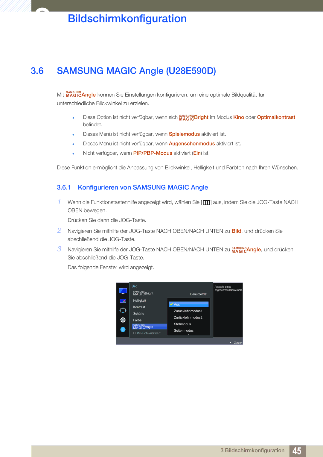 Samsung LU28E590DS/EN, LU24E590DS/EN manual Samsung Magic Angle U28E590D, Konfigurieren von Samsung Magic Angle 