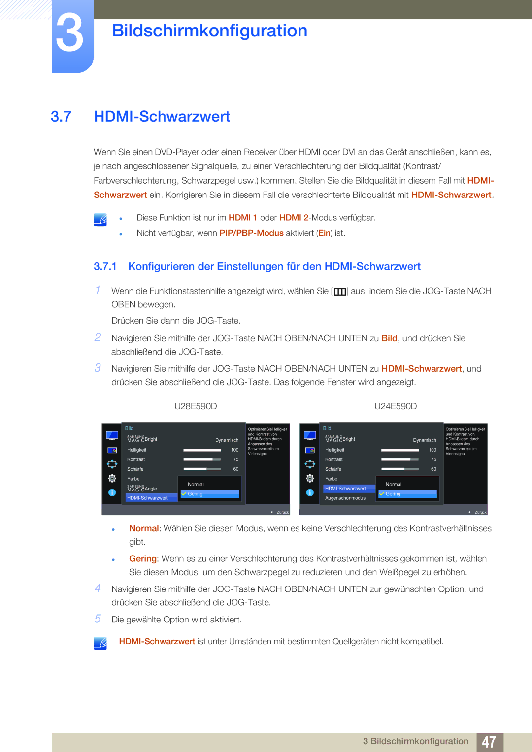 Samsung LU28E590DS/EN, LU24E590DS/EN manual Konfigurieren der Einstellungen für den HDMI-Schwarzwert 