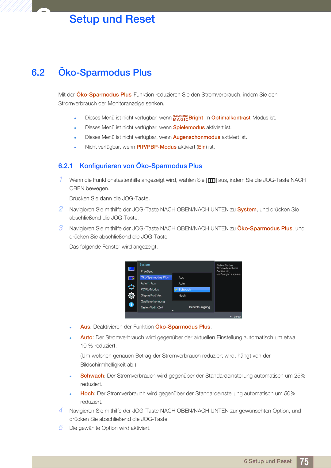 Samsung LU28E590DS/EN, LU24E590DS/EN manual Konfigurieren von Öko-Sparmodus Plus 