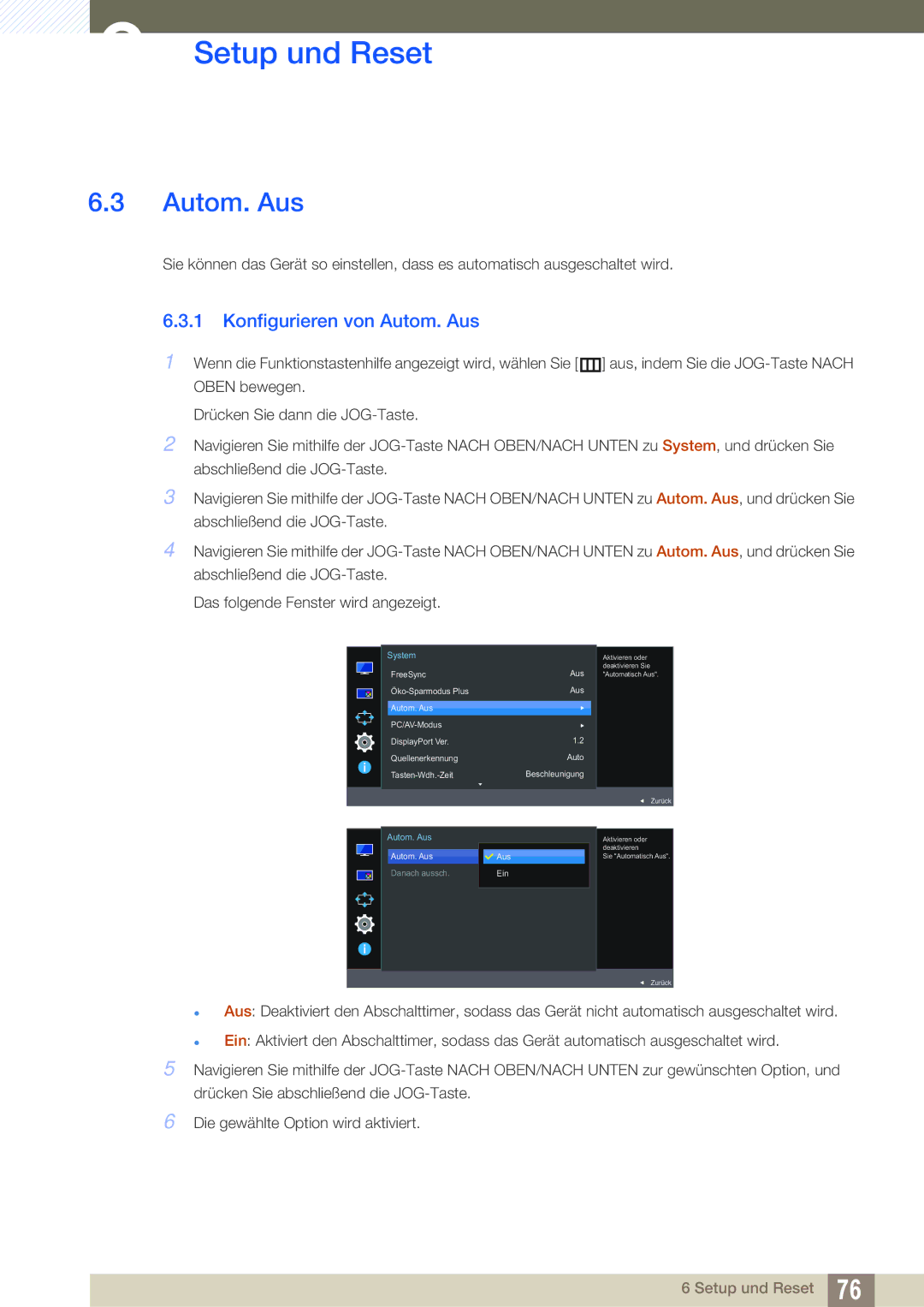 Samsung LU24E590DS/EN, LU28E590DS/EN manual Konfigurieren von Autom. Aus 