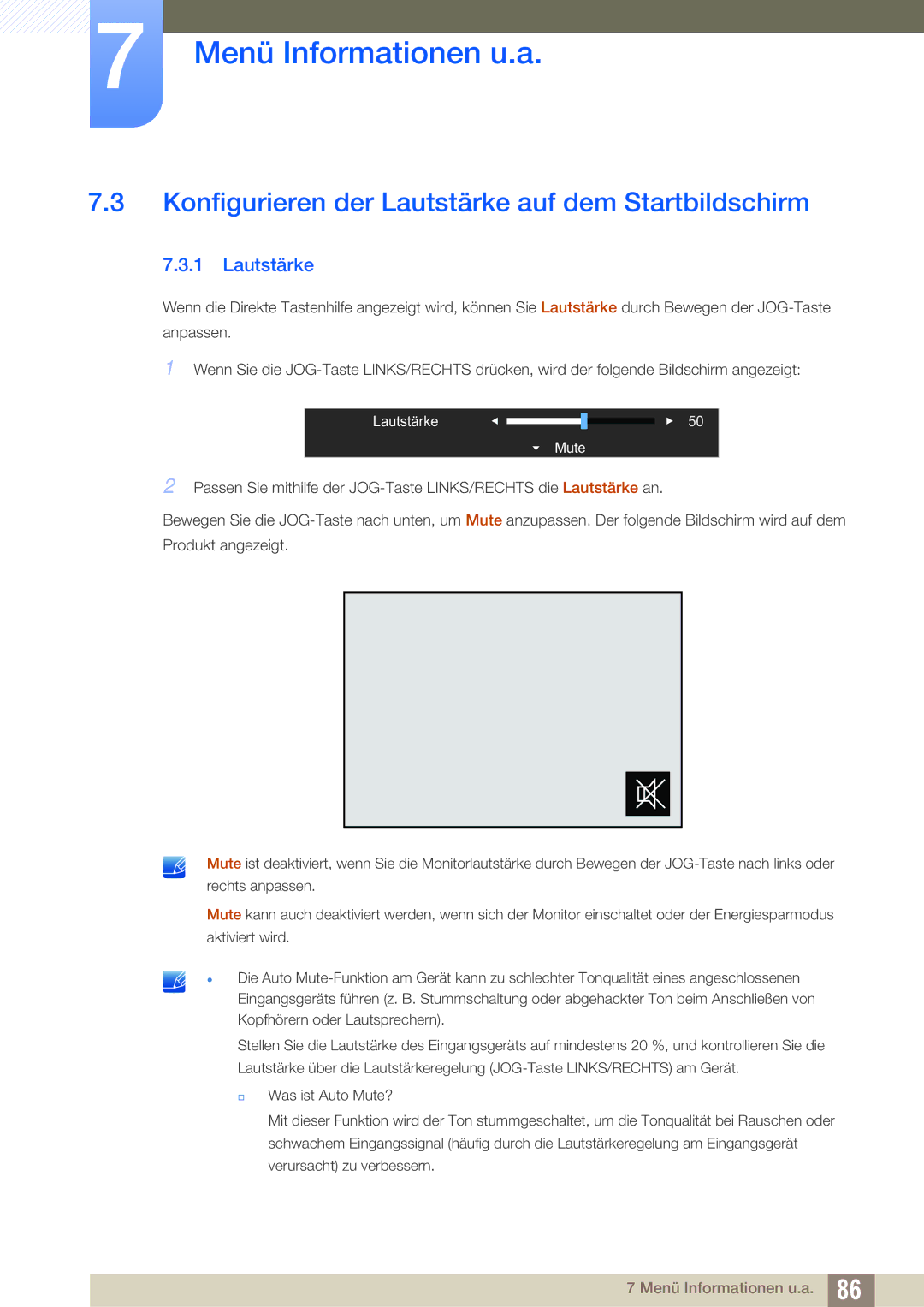 Samsung LU24E590DS/EN, LU28E590DS/EN manual Konfigurieren der Lautstärke auf dem Startbildschirm 