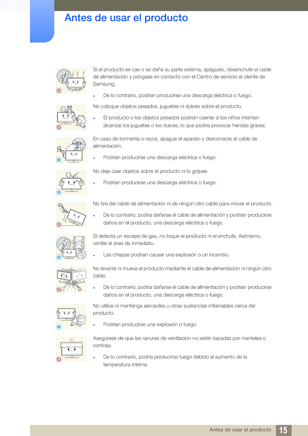 Samsung LU28E590DS/EN, LU24E590DS/EN manual Las chispas podrían causar una explosión o un incendio 