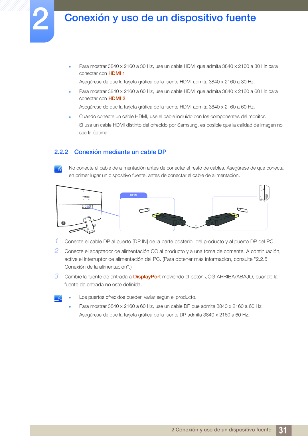 Samsung LU28E590DS/EN, LU24E590DS/EN manual Conexión mediante un cable DP 