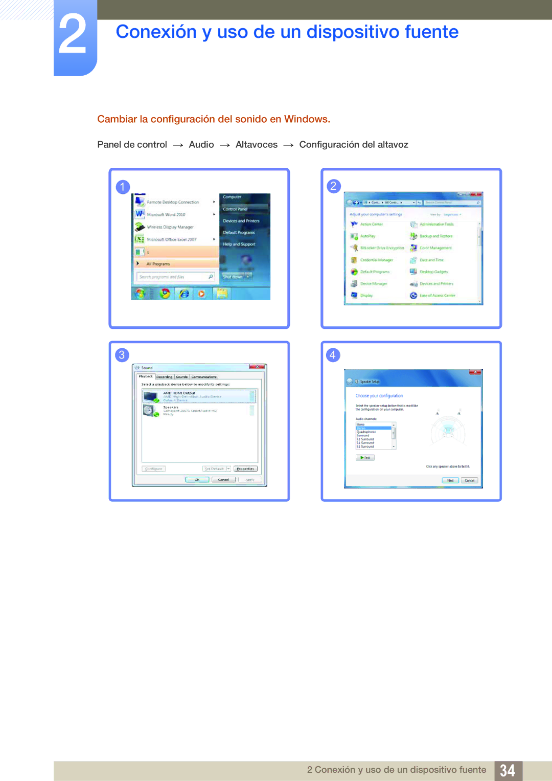 Samsung LU24E590DS/EN, LU28E590DS/EN manual Cambiar la configuración del sonido en Windows 