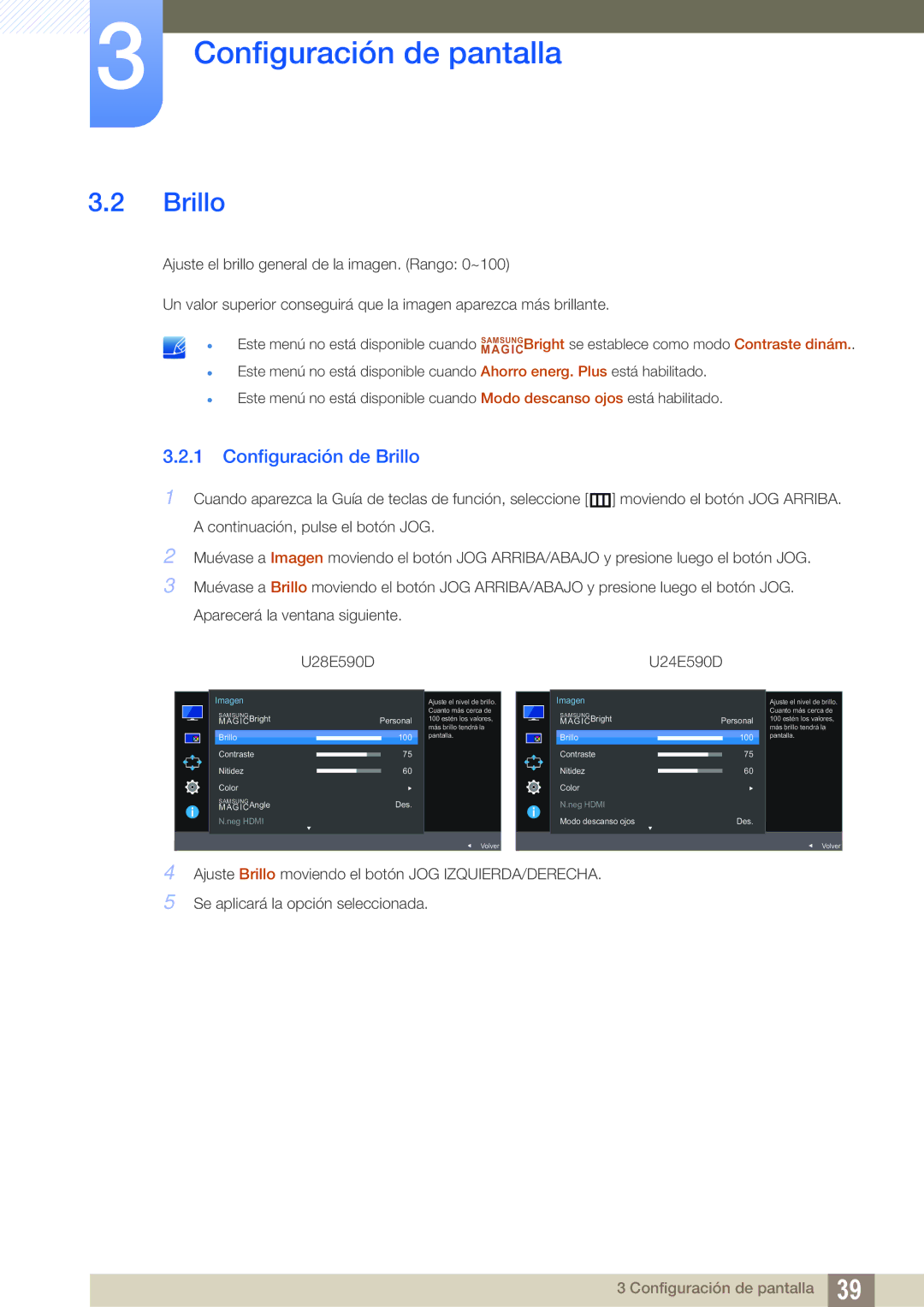 Samsung LU28E590DS/EN, LU24E590DS/EN manual Configuración de Brillo 