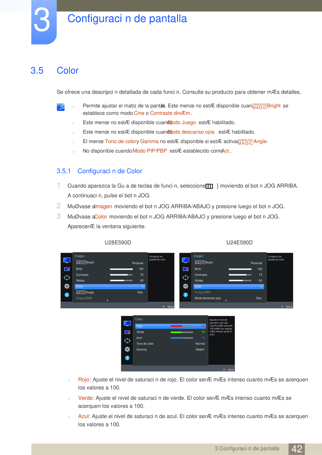 Samsung LU24E590DS/EN, LU28E590DS/EN manual Configuración de Color 