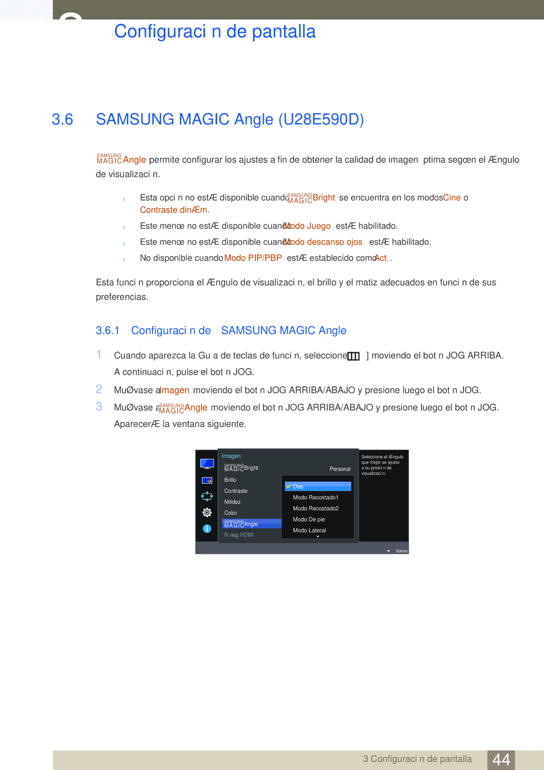 Samsung LU24E590DS/EN, LU28E590DS/EN manual Samsung Magic Angle U28E590D, Configuración de Samsung Magic Angle 