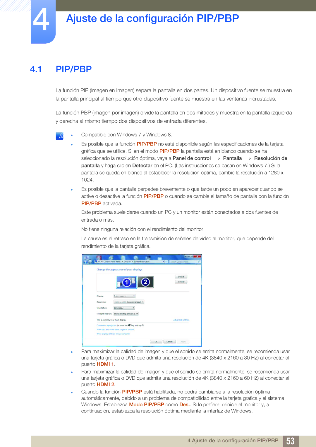 Samsung LU28E590DS/EN, LU24E590DS/EN manual Ajuste de la configuración PIP/PBP, Pip/Pbp 