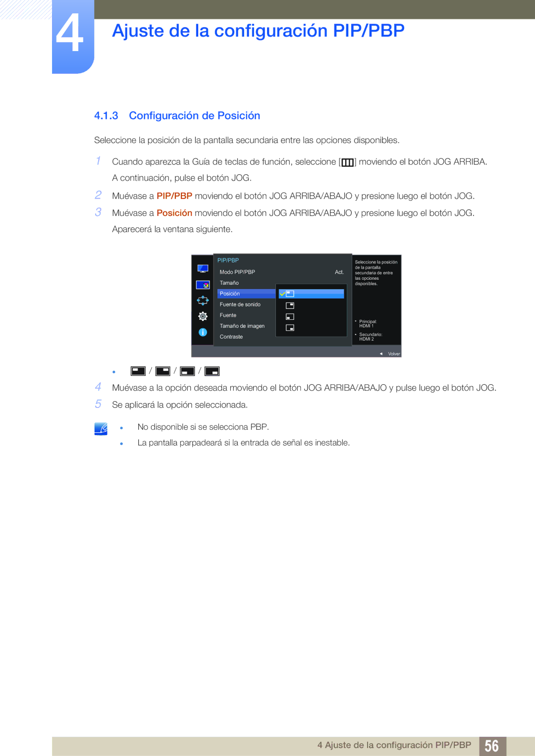 Samsung LU24E590DS/EN manual Configuración de Posición, Tamaño Posición Fuente de sonido Tamaño de imagen Contraste 