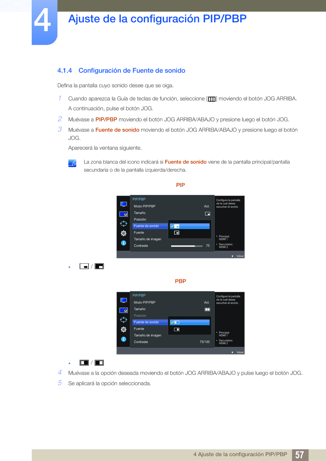 Samsung LU28E590DS/EN, LU24E590DS/EN manual Configuración de Fuente de sonido, Pbp 