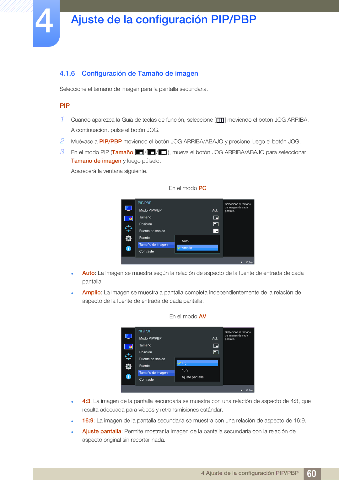 Samsung LU24E590DS/EN, LU28E590DS/EN manual Configuración de Tamaño de imagen 