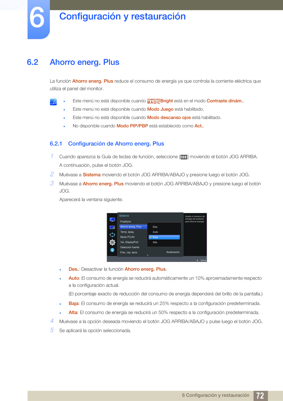 Samsung LU24E590DS/EN, LU28E590DS/EN manual Configuración de Ahorro energ. Plus 