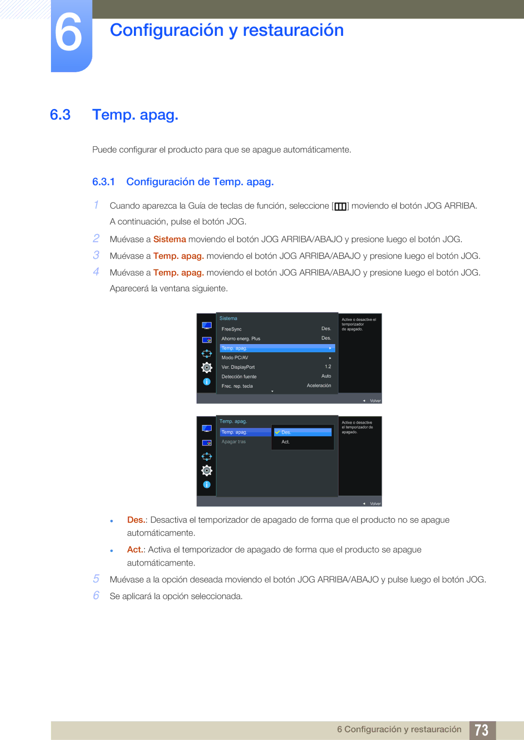 Samsung LU28E590DS/EN, LU24E590DS/EN manual Configuración de Temp. apag 