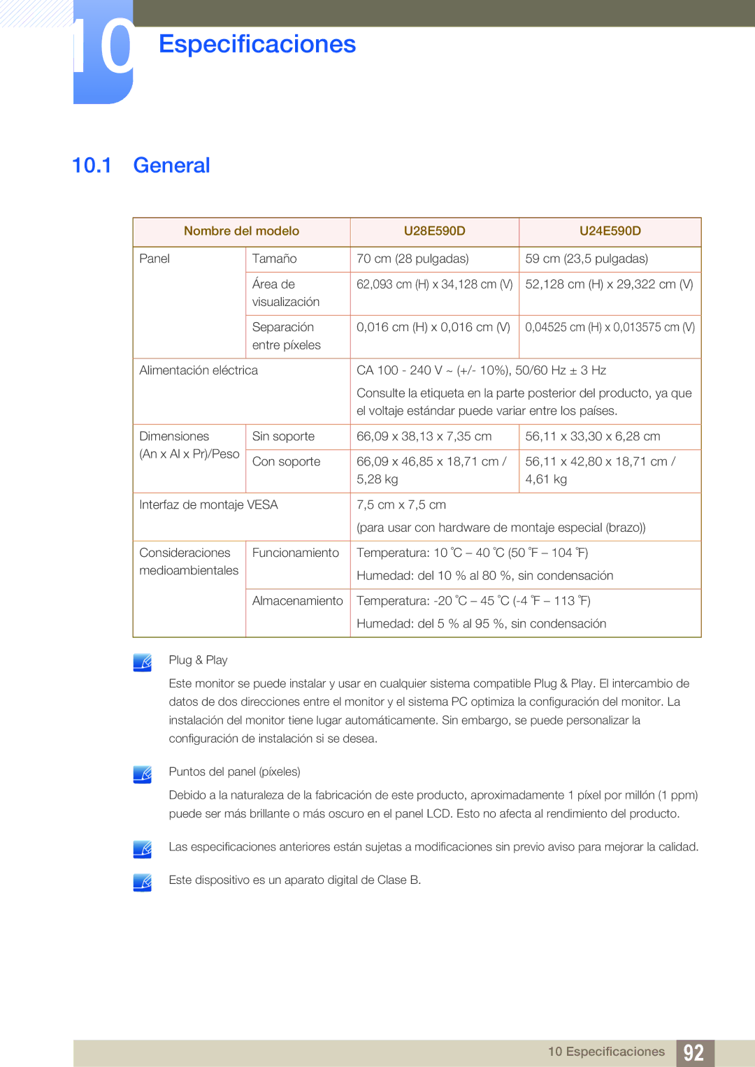 Samsung LU24E590DS/EN, LU28E590DS/EN manual Especificaciones, General 