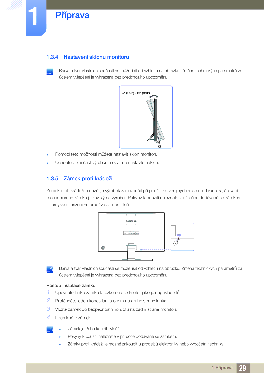 Samsung LU28E590DS/EN, LU24E590DS/EN manual Nastavení sklonu monitoru, 5 Zámek proti krádeži 